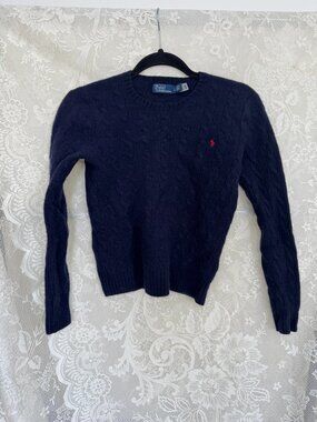 Polo Ralph Lauren Wool Cashmere Cable Knit Sweater Navy Logo (L)